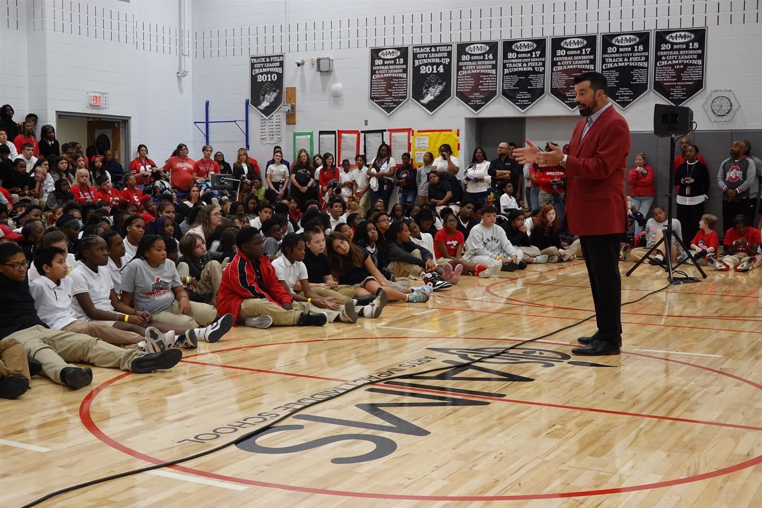 ryan day speaking to students